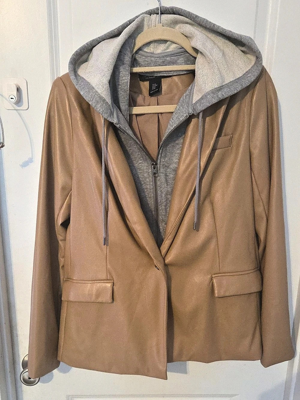 Rachel Zoe Faux Leather 2-in-1 Hoodie Blazer Size Medium